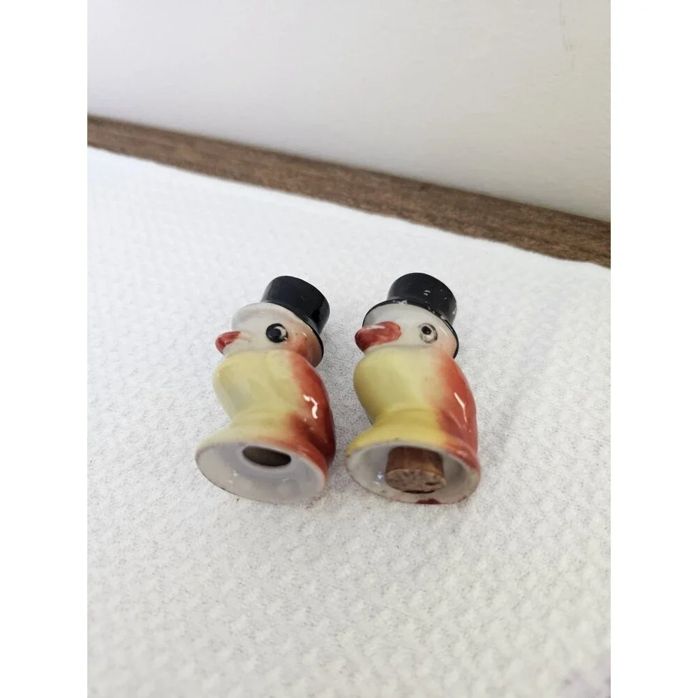 Vintage Orange And Yellow Mini Birds in Top Hats Salt and Pepper Shakers